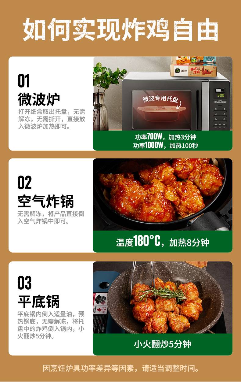 【在家必备】¥59.9抢bibigo韩式炸鸡，微波即食，包邮到家（赠送烤肉酱/黑胡椒酱），限量100份！