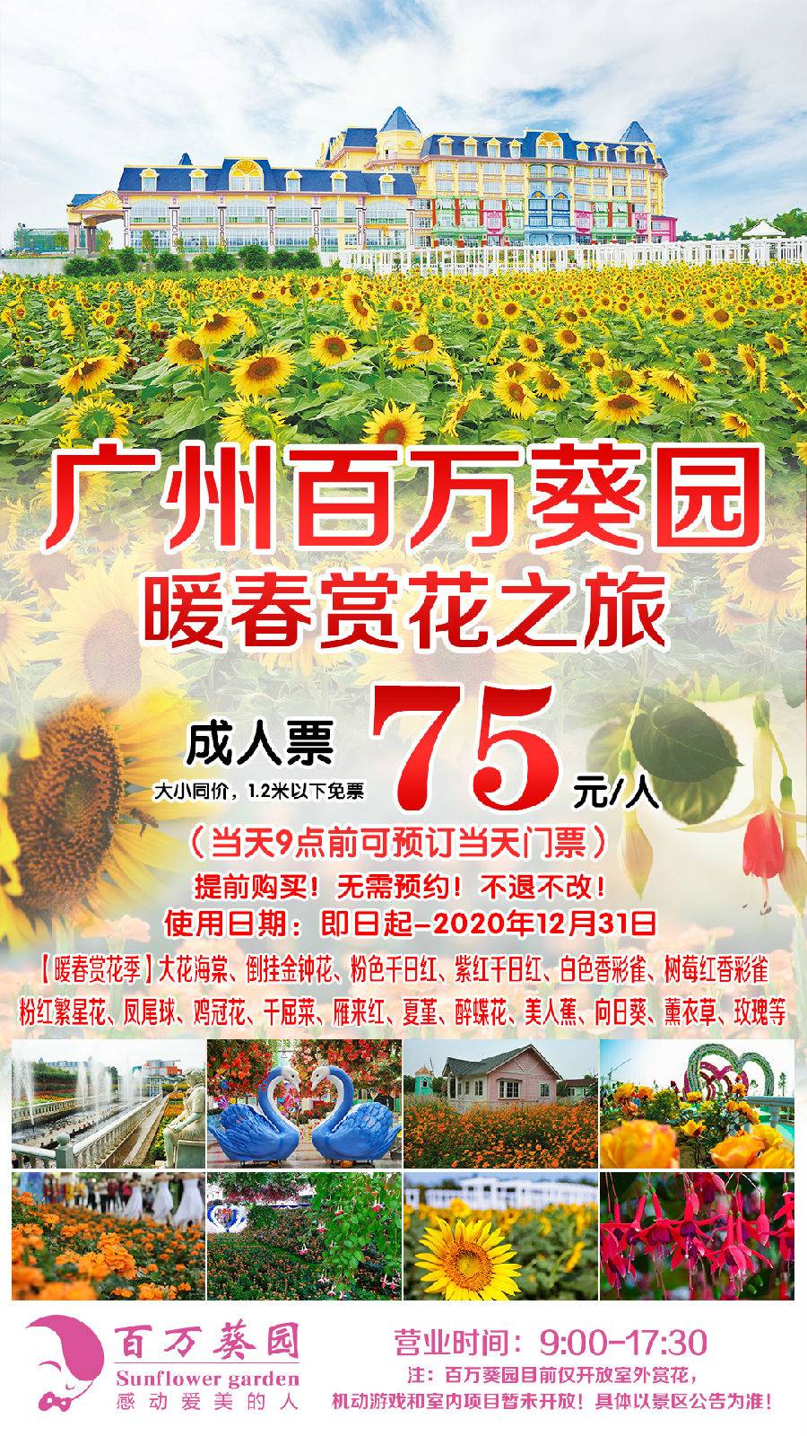 【抢购】广州百万葵园暖春赏花之旅成人票75元(2020年12月31日前）