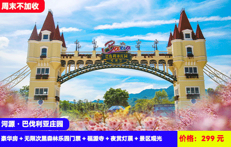 【河源·巴伐利亚庄园X全部周末不加收】 尖叫到底！无限次20+机动游戏畅玩，森林索道、飓风飞椅、高空脚踏车···258元抢2大2小套餐：沃家酒店豪华房+无限次黑森林乐园门票+福源寺+夜赏灯展+景区观光，玩足2天1夜，住进德国风情景区里（售至25.10.31）