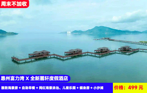 【惠州富力湾X全新麗轩度假酒店】周末不加收~日落海景栈道漫步！无敌海景泳池畅玩，超大空空间阳台房型看海，巴厘岛同款奢华度假体验！499元酒店雅致海景房+自助早餐+网红海景泳池、儿童乐园+健身房+小沙滩+海上栈道+免费停车，高奢海景度假（售至26.12.30）